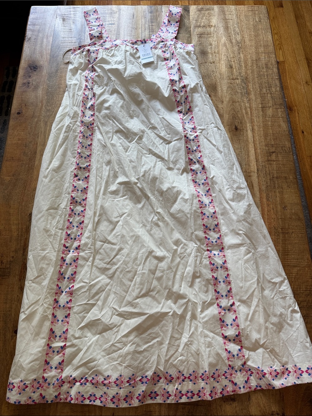 Hermoza Ava Women’s Dress in graceful Garlands Cream Pink Floral Trim NEW MEDIUM